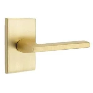 Brass Modern Hardware - Privacy Helios Right Handed Door Lever with Modern Rectangular Rose in Satin Brass - 5212234HLORHUS4 - E