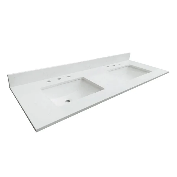 Home Decorators Collection 61 in. W x 22 in. D x 0.75 in. H Quartz Vanity Top in Carrara White with White Basin