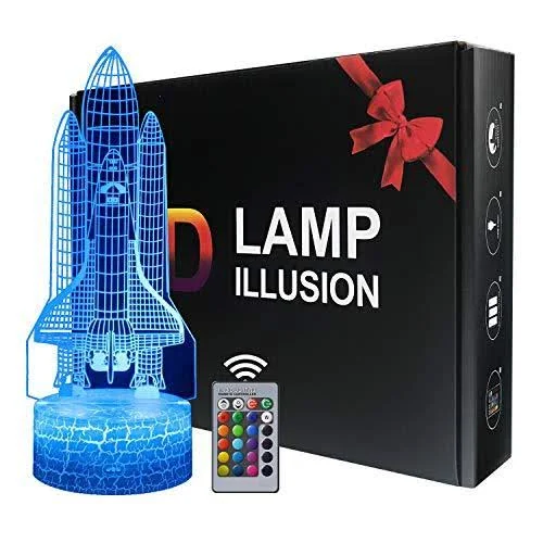 Rocket 3D Illusion Lamp Night Light for Kids - Rocket Toys for Boys, 7 Years Boys Birthday Present, Boy Gift Age 10 9 8 7 6 5, Spac
