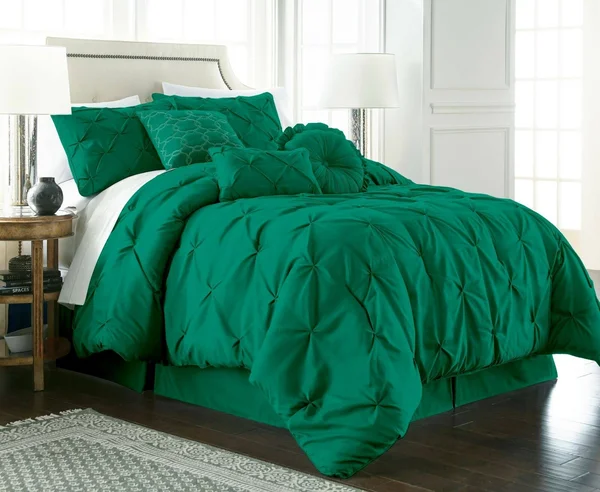 Ebay Modern Pinch Pleat Pintuck Bedding Comforter - 7 Piece Set Emerald - Full