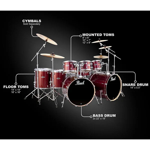 Pearl Export Double Bass 8-Piece Drum Set Black Cherry Glitter