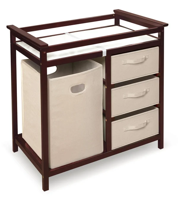 Badger Basket Cherry Modern Changing Table with 3 Baskets and Hamper