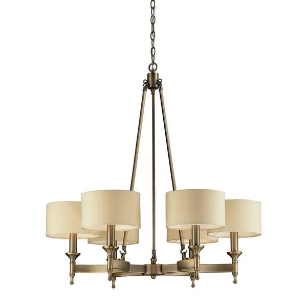 Titan Lighting Pembroke 6-Light Antique Brass Chandelier with Light Tan Fabric Shades TN-5993