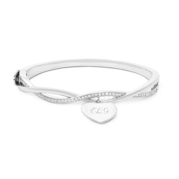 Personalized Womens Silver Infinity Pave Bangle Bracelet - Front Engraving, Brass, Things Remembered