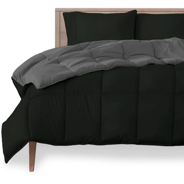Bare Home Goose Down Alternative Reversible Comforter (Oversized King - Black/Grey)