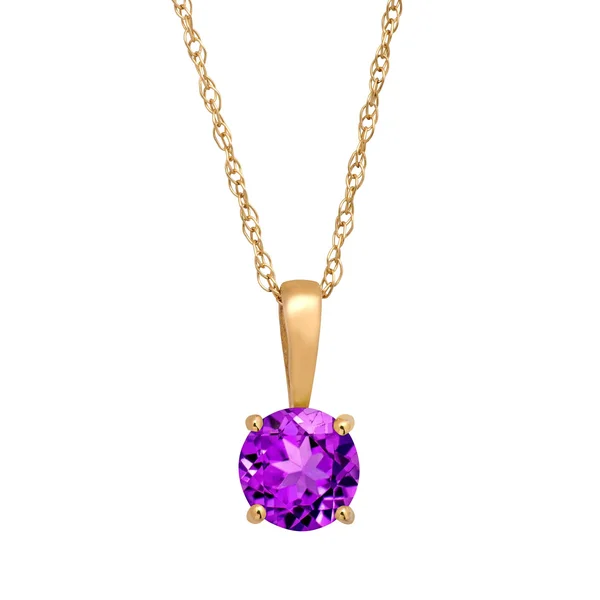 3/8 ct Natural Round-cut Amethyst Pendant Necklace in 10K Yellow Gold, 16