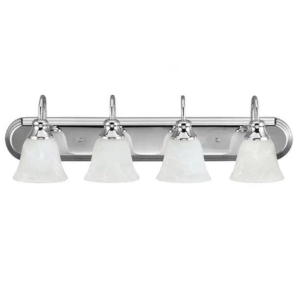 251 First Webster Four Light Bathroom Vanity Fixture w/ Alabaster Glass Shade in Chrome - Polished, Transitional, Bellacor 2222