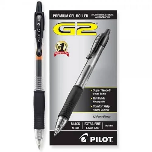 Pilot PIL31002 Gel Pen - Extra Fine, Black, Pk 12