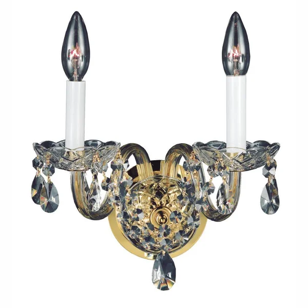 Glow Lighting Crystal Palace 550 11 in. 2-Light Elegant Candelabra Arm Crystal and Gold Wall Sconce