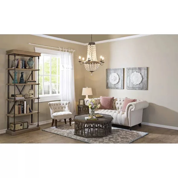 Bargas 6 - Light Unique, Statement Empire Chandelier with Wood Accents - Brown