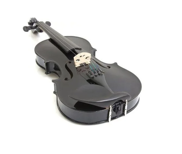 Mendini MV-Black Solid Wood Violin, Metallic Black, Size 1/4