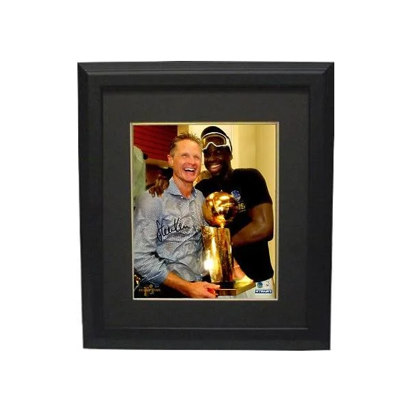 RDB Holdings & Consulting CTBL-BB20423 8 x 10 in. Steve Kerr Signed Golden State Warriors Photo Framed Holding 2017 NBA Cham