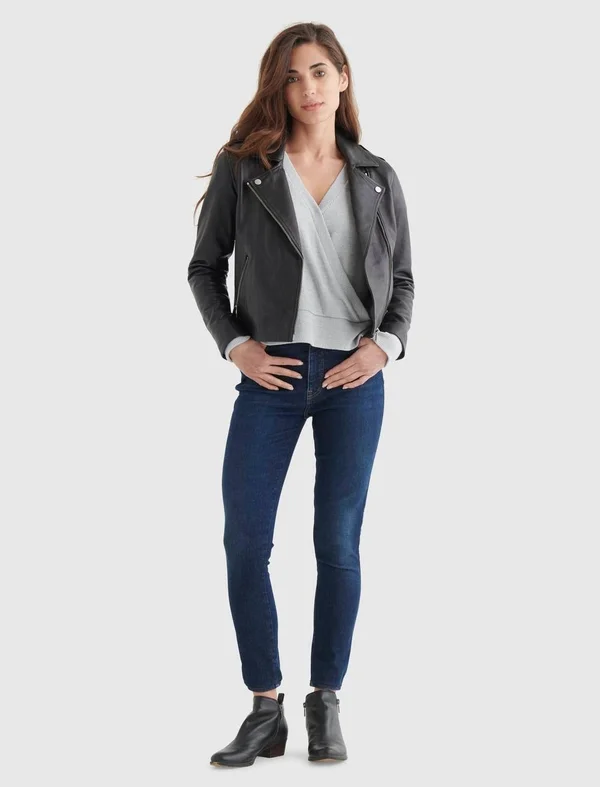Lucky Brand Women's Long Sleeve 2 Way Wrap Cloud Jersey Sweatshirt