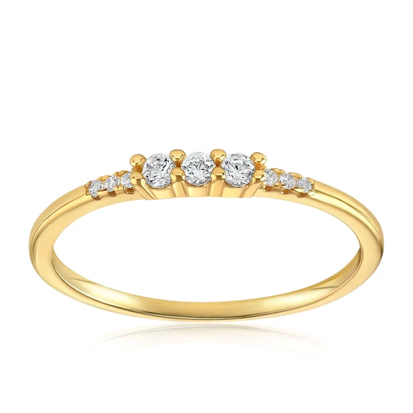 Ladies Boho Vintage Stackable Ring w/ Cubic Zirconia & Thin Dainty Band - 13, 18K Yellow Gold Vermeil