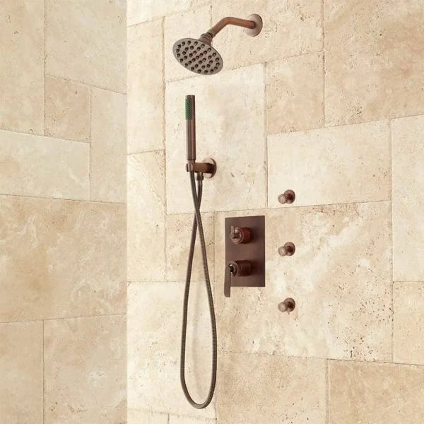 Signature Hardware 930919-5.25-1.8 Trimble Pressure Balanced Shower System with 5-1/4x22 Shower Head Hand Shower and 3 Body Spra