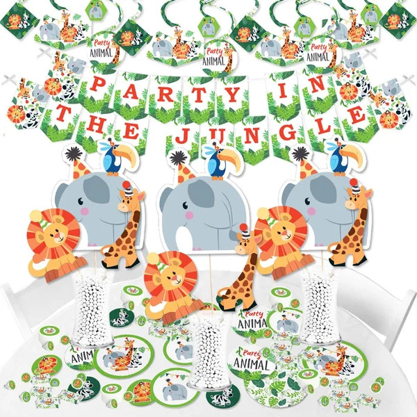 Big Dot of Happiness - Jungle Party Animals - Safari Zoo Animal Birthday Party or Baby Shower Supplies - Banner Decoration Kit