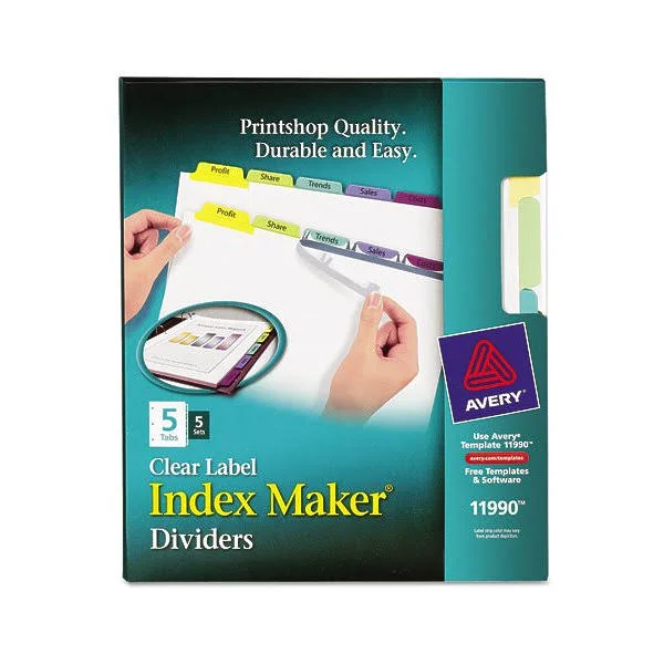 Avery-Dennison 11992 Print & Apply Clear Label Dividers with Color Tabs 5-Tab Letter 25 Sets