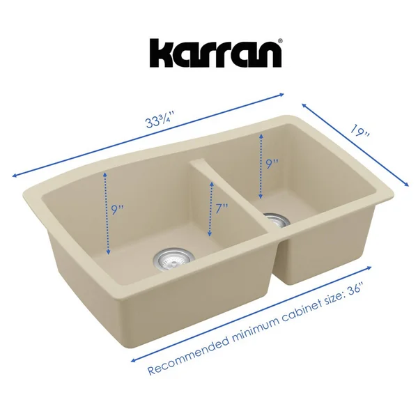 Karran Undermount Quartz 60/40 Double Bowl Kitchen Sink - Bisque