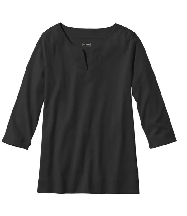 Women's Pima Cotton Tunic - Three-Quarter-Sleeve Splitneck Black Medium, L.L.Bean
