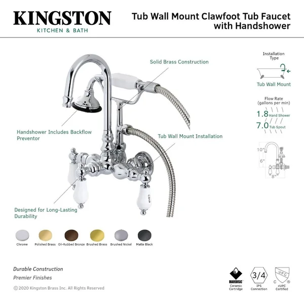 Aqua Vintage Wall Mount Clawfoot Tub Faucet - Polished Chrome QAE10T1