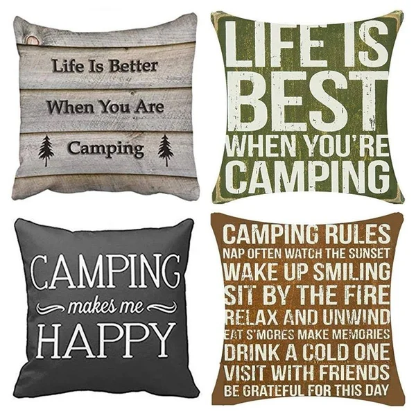 Sufam Set of 4 Pillow Cases Life Is When You Camping Camper Better Are Round Best Throw Pillowcase Cover Cushion Case Home Decor