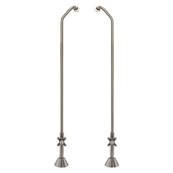Signature Hardware 925028 Freestanding Offset Tub Supply Lines with Cross Handle Shutoff Valves - for Copper Pipes Brushed Nicke