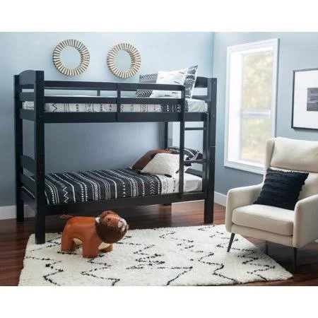 Powell Grismer Wood Twin Over Twin Youth Bunk Bed, Black Finish, Size: Twin u003ETwin