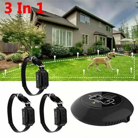 New 3 in 1 Wireless Electric Dog Pet Fence Containment System Transmitter Collar Waterproof -2 Dog System - Size: 3XL, Black