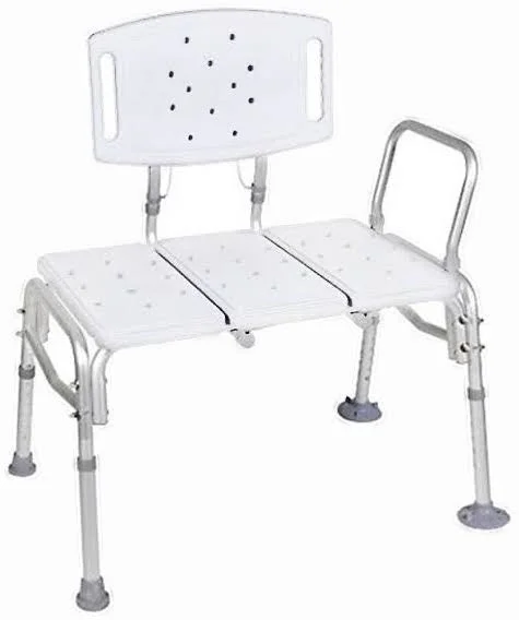 TRANSFER Bench Adjustable Height, Heavy Duty Bariatric 500 lb Plastic Seat with Back Non-Slip Seat White by Healthline
