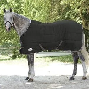 SmartPak Deluxe Stable Blanket - 75 - Med/Lite (100g) - Black w/ Grey Trim & White PIPING