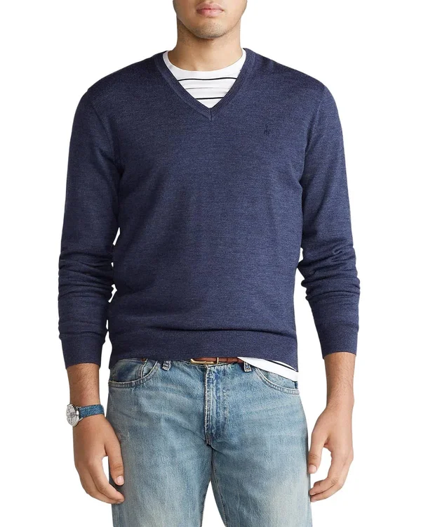 Polo Ralph Lauren Men's Washable Merino Wool Sweater - Fresco Blue Heather