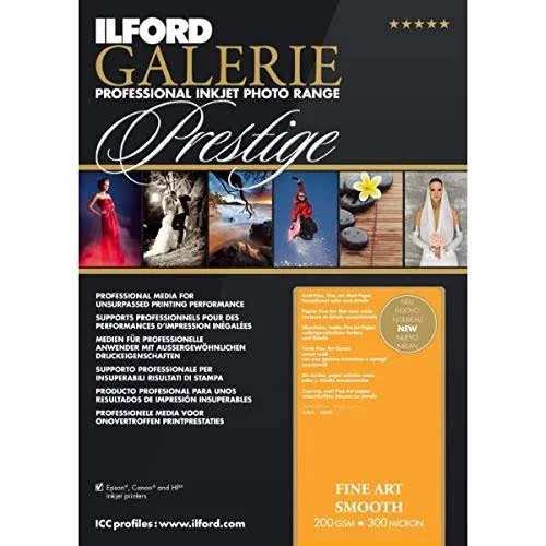 Ilford Galerie Prestige Fine Art Smooth Inkjet Photo Paper - 200gsm, 12mil, 13x19 inch, 25 Sheets, Smooth Matte