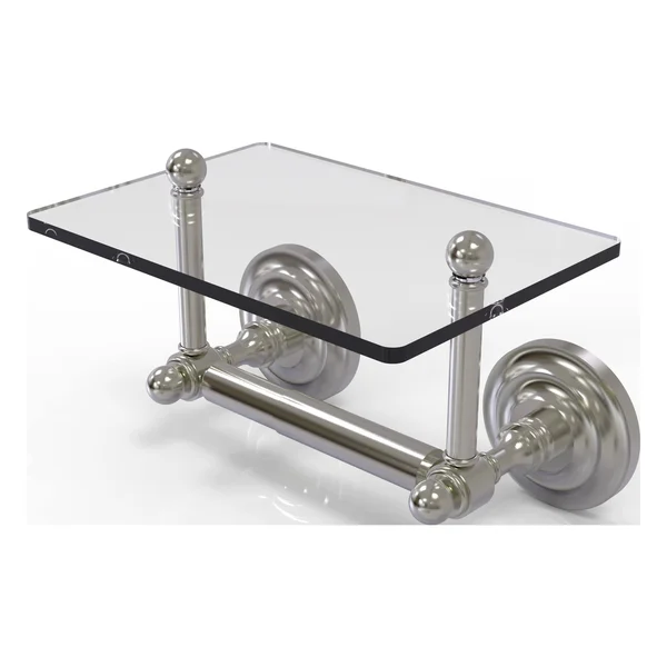 Allied Brass Que New Collection Two Post Toilet Tissue Holder with Glass Shelf - Satin Nickel
