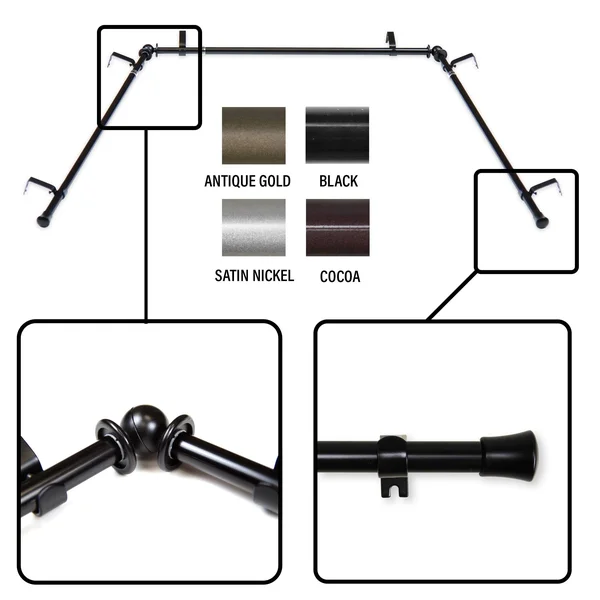 InStyleDesign 5/8 inch Bay Curtain Rod 20 inch-36 inch - 38 inch-72 inch, Black