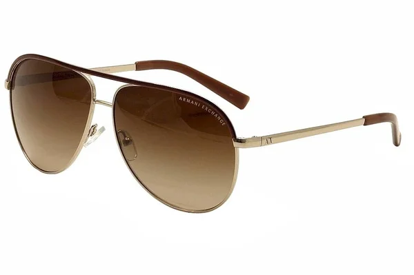 Armani Exchange Metal Unisex Aviator Sunglasses, Light Gold/Dark Brown, 61 mm