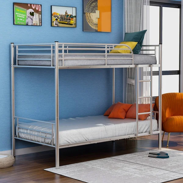 Merax Twin Over Twin Metal Bunk Bed, Multiple Colors, Silver