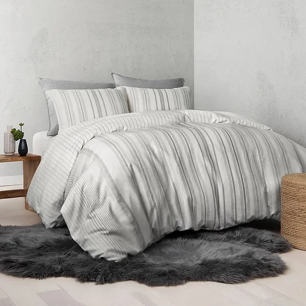 Ugg Nomad Tencel Lyocell Striped Reversible King Duvet Cover in Grey