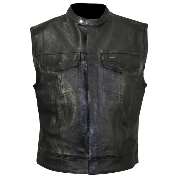 Xelement Xs1937 Men's &Quick Draw& Black Leather Motorcycle Vest - 5X-Large (Size: Black)
