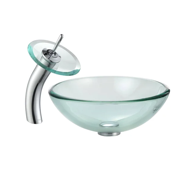 Kraus C-GV-101-19mm-10CH Clear 19mm Thick Glass Vessel Sink and Waterfall Faucet Chrome