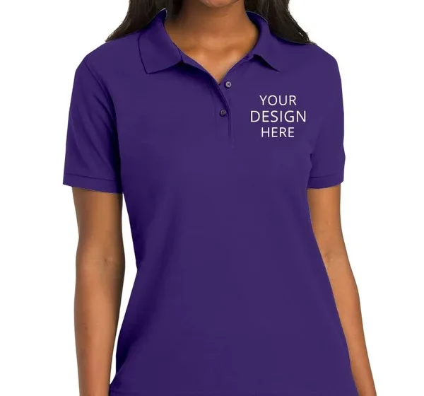 Custom Embroidered Port Authority Women's Polo Shirts - Ladies Silk Touch Sport Shirt - Size: M, Purple