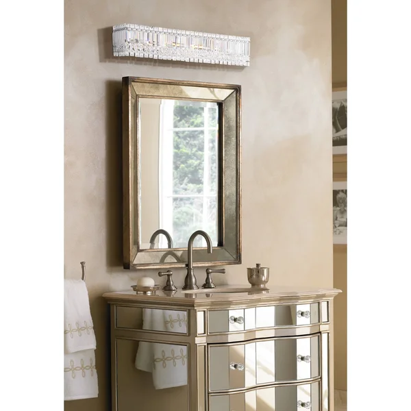Possini Euro Design Modern Wall Light Cut Crystal Columns Chrome 30x22 Vanity Fixture for Bathroom Over Mirror