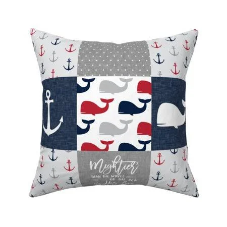 Nautical Patchwork Nautical Throw Pillow Cover W Optional Insert by Roostery - Size: 18 x 18 Cu003EOnly, Blue