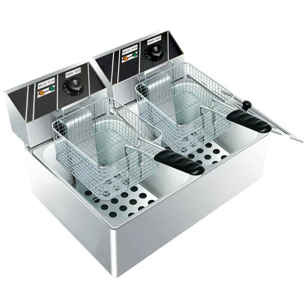 Clevr 11 LITER Capacity Commercial Stainless Steel Deep Fryer Machine 110V Double Two Tank Design