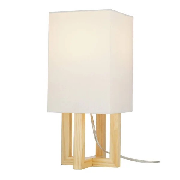 Cresswell Lighting Light Wood, Brushed Nickel Finish MDF Table Lamp 15 inchh, LED Bulb Included
