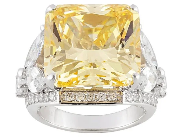 2.60ctw Bella Luce Charles Winston for 2 Canary and White Diamond Simulant Rhodium Over Silver Ring - Size 7