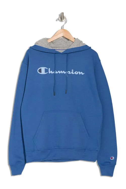 Men's Champion Graphic Powerblend Fleece Hoodie, Size: Medium, Blue