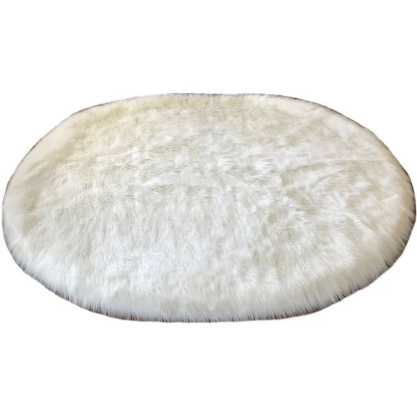 Silver Orchid Nansen Faux Sheepskin Oval Shape Shag Area Rug - 2& x 3& Oval - White