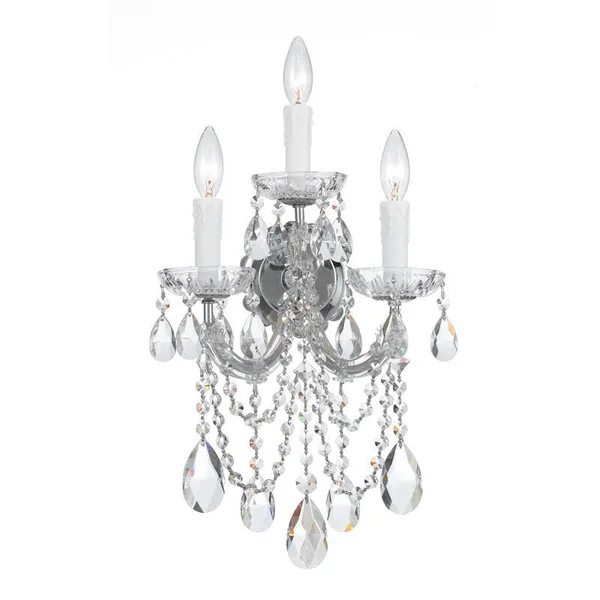 Crystorama 4423-CH-CL-SAQ Maria Theresa 3 Light Spectra Crystal Chrome Sconce