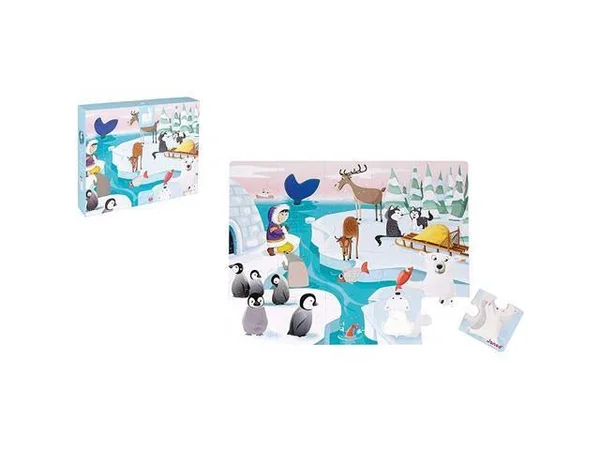 Janod 20 Piece Tactile Sensory Life on The Ice Puzzle Toy Rigid Cardboard Box for Organized Storage Store Everything Inside u002