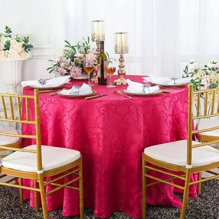 Wedding Linens Inc. 120 inch Round Damask Jacquard Polyester Tablecloth Table Cover Linens - Fuchsia, Size: 120 Round Seamless